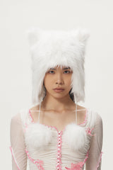 WHITE WOLF SHEARLING CAP